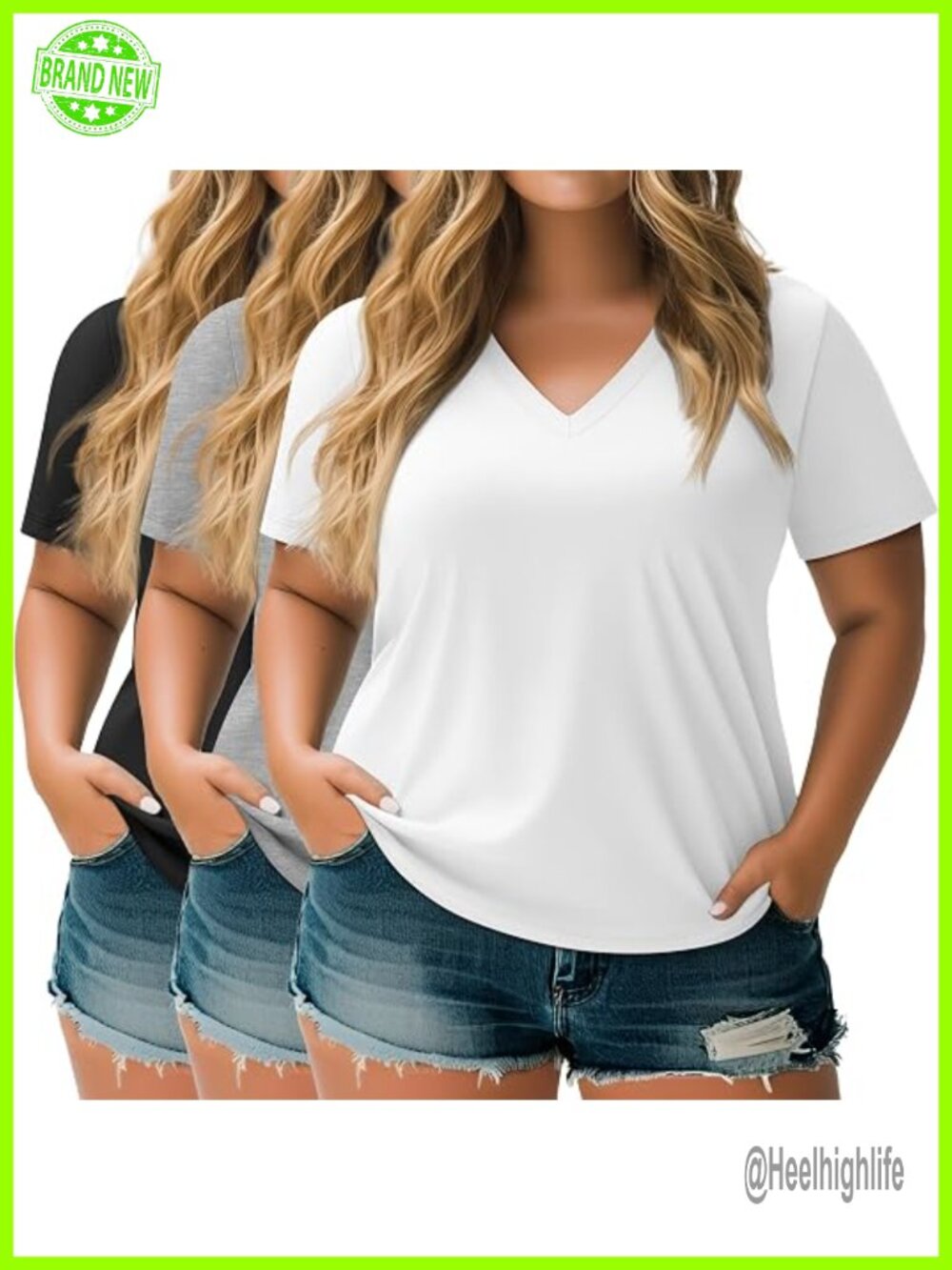 3 Pack Plus Size V Neck T-Shirts Short Sleeve Loose Fit Tees